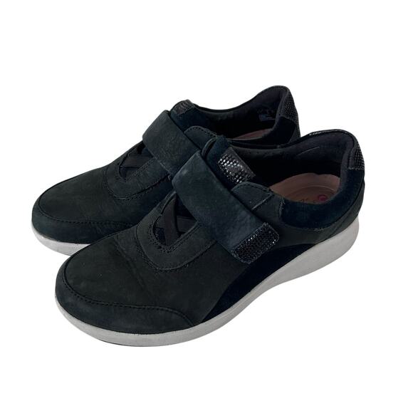 Clarks Unstructured Black Leather Un Adorn Lo Sneakers Sz 5 - Picture 4 of 8